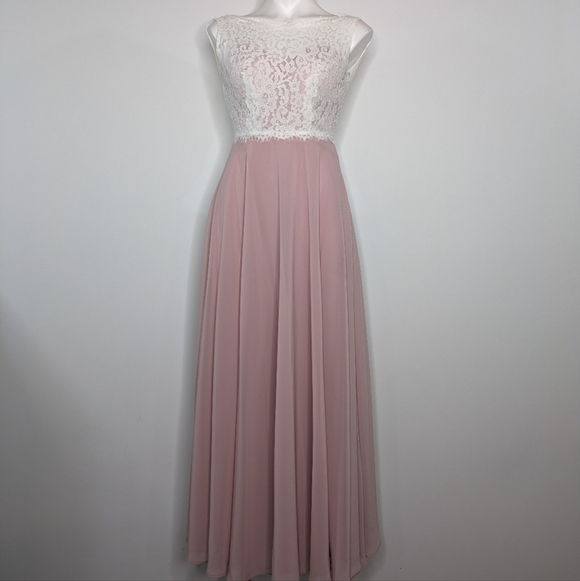 Christina Wu pink white lace two tone sleeveless bridesmaid dress 0 - Picture 2 of 11